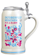 Bierkrug Oktoberfest 2019 mit graviertem Zinndeckel